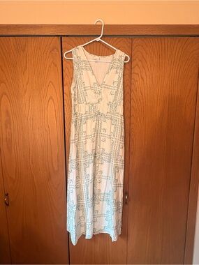 a new day Cream Maxi Dress with Teal Print